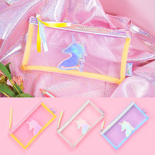 Kawaii Cute creative Unicorn laser Pen Bag Pencil Holder Storage Case School Supply Birthday Gift Cosmetic Makeup Travel 2024 - buy cheap