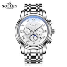 2017 Mechanical Watches Luxury  Men Sport Watch Gold Clock Mens Calendar Automatic Wristwatch With Moon Phase Top Brand SOLLEN 2024 - buy cheap