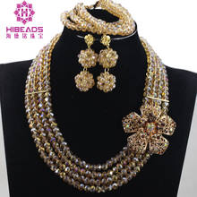 Charming Champagne Crystal Bead Afriacn Bridal Jewelry Set Crystal Earring Bracelet Necklace Flower Brooch Free Shipping ANJ402 2024 - buy cheap