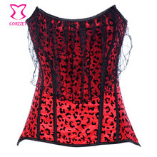Red Leopard&Black lace Korsett For Women Gothic Victorian Corset Trainer Sexy Bustier Top Steampunk Waist Corsets For Slimming 2024 - buy cheap