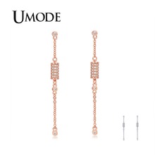 Umode-novo brinco redondo feminino de zircônia, gotas longas, ouro branco e rosa, joias de cristal cz, corrente de gota longa, borla, aue0533 2024 - compre barato