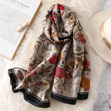 2019 lenço de seda floral feminino moda espanha cachecol de marca de luxo estampa de alta qualidade macia bandana bufandas hijab snood 2024 - compre barato