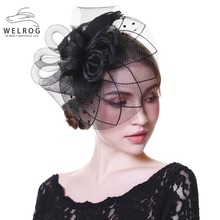 WELROG Fascinators Hat Women Flower Mesh Ribbons Feathers Fedoras Hat Headband or a Clip Cocktail Tea Party Headwewar for Girls 2024 - купить недорого