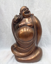 USPS to USA S1682 14" Chinese Pure Bronze Money Bag BAT Stand Happy Laugh Maitreya Buddha Statue 2024 - buy cheap