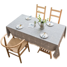 Plaid Solid Decorative Linen Tablecloth With Tassels Waterproof Oilproof Rectangular Wedding Dining Table Cover Tea Table Cloth 2024 - buy cheap