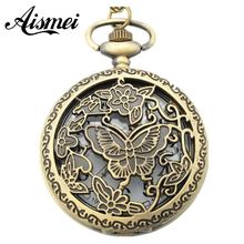 Wholesale buyer 1 price good quality fashion retro new bronze spin vintage butterfly pocket watch necklace with chain 2024 - buy cheap