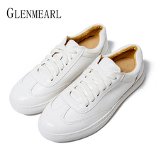 Leather Women Flats White Shoes Platform Spring Autumn Casual Shoes Woman Lace Up Plus Size Female Sneakers Driving Shoe 2024 - buy cheap