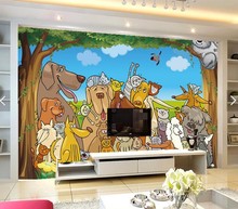 Murales 3D personalizados, papel de pared de dibujos animados, Vector, animal, árbol, habitación de niños, sala de estar, sofá, papel tapiz bonito 2024 - compra barato