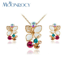 MOONROCY Drop Shipping Necklace and Earring Colourful CZ Crystal Jewelry Set Rose Gold Color Flowers for Women Girls Gift 2024 - buy cheap
