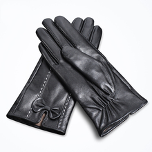 JKP Elegant Leather Ladies Gloves Plus Velvet Thick Warm Touch Screen Short Bow Women's Sheepskin Gloves Female Winter ST-17 2024 - buy cheap