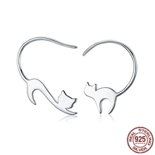 Authentic 100% sterling silver 925 cute cat Stud earring for women fine sterling silver jewelry wedding gift 2024 - buy cheap