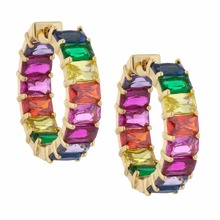 Brinco de argola cz feminino de arco-íris, joia fashion, luxo, zircônia cúbica, brincos cheios de ouro de alta qualidade 2024 - compre barato
