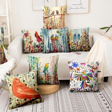Watercolor Bird Printed Cushion Decorative Pillow American Art  Pillowcase Almofadas Decorativas Para Sofa 45*45cm 2024 - buy cheap
