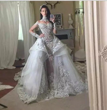 Vestido De Noiva Muslim Wedding Dresses Mermaid High Collar Long Sleeves Tulle Lace Crystals Boho Wedding Gown Bridal Dress 2024 - buy cheap