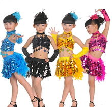 Trajes infantis criança meninas crianças latina dança roupa samba trajes de penas vestidos dança de salão de baile trajes de dança de lantejoulas 2024 - compre barato