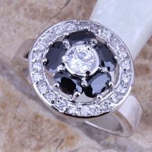 Precioso anillo de circonia cúbica negra, blanco, plateado, tamaño 6 / 7 / 8 / 9 R0245 2024 - compra barato