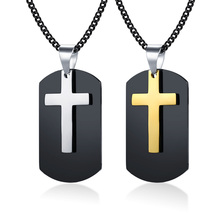 Black Dog Tag for Men Cross Necklace Stainless Steel Double Pendant Punk Male Jewelry 2024 - buy cheap