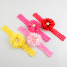 Wholesale 200pcs/lot  20C Lace Headbands +  Alloy Centre Flowers For kids 15"  Elastic Headbands Girls Hair Headwear  FDA104 2024 - buy cheap