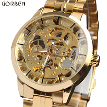 New Busines Golden Skeleton Dial Stainless Steel Band Case Hand Winding Automatic Mechanical Wrist Men's Watch Luxury M103 2024 - buy cheap