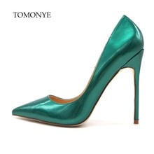 2019 spring new designer elegant dark deep green patent leather pointed toe women lady party evening 120mm high heel shoes size4 2024 - buy cheap