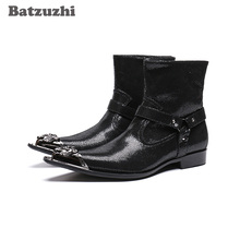 Мужские ковбойские ботинки Batzuzhi, черные ботинки с металлическим носком, с ремешком, большие размеры 46 2024 - купить недорого