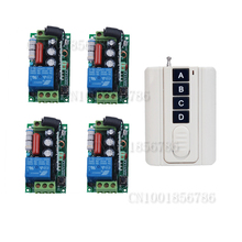 Sistema de controle remoto sem fio 1ch 220v, 4 receptores e transmissores de parede., lâmpada led, controle remoto, código de aprendizagem, 315/433mhz.