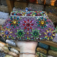 Hollow Out Women purple/gold Crystal Evening Minaudiere Bag Wedding Party Flower Handbag Purse Bridal Metal Clutch small wallet 2024 - buy cheap
