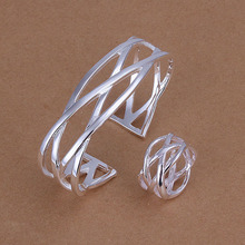 Wholesale! Fashion silver jewelry set,925 Jewelry Silver Plated bangle bracelet & ring jewelry set AS285 2024 - buy cheap