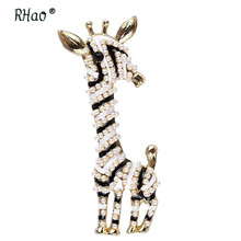 RHao Bonito Pérola Negra Branco girafa Esmalte Broches Corsage broches animais para As Mulheres Meninas vestido gola cachecol clips pinos broche 2024 - compre barato