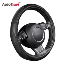 AUTOYOUTH-funda de volante de coche de cuero PU, ruedas calientes, Color negro, se adapta a 37-38 cm/15 "de diámetro para mazda 6, audi a4 b7 2024 - compra barato