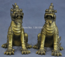 xd 00931 9'' China Fengshui Guardian Kylin Foo Dog Unicorn Bronze Statue Pair 2024 - buy cheap