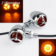 PAZOMA 1Pair Chrome Motorcycle Bullet Turn Signal Amber LED Turn Signal Lamp for Harley Sportster Dyna Bobber Chopper Cafe Racer 2024 - buy cheap