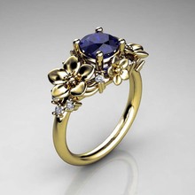Foydjew novo criativo incrustação safira flor anéis europeu americano chapeado 18k anel de noivado ouro 2024 - compre barato