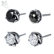 ZS Flower Earrings Crystal Stud Earrings Set for Women Fashion Jewelry Stainless Steel Stud Earrings Black Stone Ear Stud brinco 2024 - buy cheap