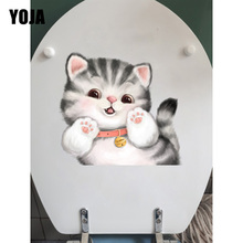 YOJA-pegatina de pared de baño de gato travieso, 22,6x20,4 CM, pegatina de decoración para habitación del hogar, dibujos animados divertidos, T1-0173 2024 - compra barato