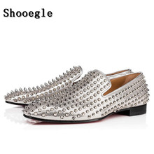 SHOOEGLE Men Silver Studded Spikes Moccasins Shoes Mens Smocks Slipper Casual Shoes Party Dress Apartments Loafers Shoes EU38-46 2024 - buy cheap