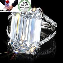 OMHXZJ Wholesale European Fashion Woman Man Party Wedding Gift Rectangle White AAA Zircon 18KT White Gold Ring RR714 2024 - buy cheap