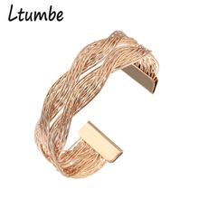 New Fashion Punk Style Gold Silver Color Braided Bangles for Women Cross Multi-layer Wide Wristband Bracelets & Bangles Jewelry 2024 - buy cheap