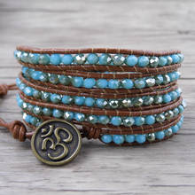 Ocean blue Crystal bracelet AB crystal blue bead bracelet Boho bracelet Chic leather wrap jewelry yoga jewelry 2024 - buy cheap