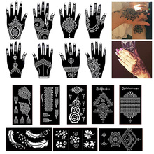 Plantilla de tatuaje de Henna, 16 hojas para tatuaje temporal de purpurina negra, plantillas autoadhesivas de la India árabe para pintura 2024 - compra barato