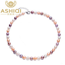 ASHIQI Natural Pearl Necklace Freshwater Pearls for women with 7-8mm colourful pearl Jewelry wedding gift 925 silver clasp 2024 - buy cheap