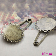 10mm Antique Bronze tone Blank Hollow Lace Flat Circle Bezel Tray Brooch Bases Safety-pin Clip Brooches Settings Findings 2024 - buy cheap