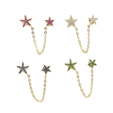 2021 Elegance Fashion Jewelry Double Side 2 Stars With Tassel Chain Pave Rainbow Cz Red White Blue Green Charm Stud Earring 2024 - buy cheap