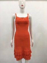 Оранжевое шикарное Бандажное платье высокого качества для женщин 2018 летнее облегающее платье элегантные вечерние платья Vestidos SML 2024 - купить недорого
