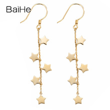 BAIHE Real Solid 18K Yellow Gold Wedding Engagement Gift Trendy Fine Jewelry Making Beautiful Star Earrings Women Ear Hook 2024 - buy cheap