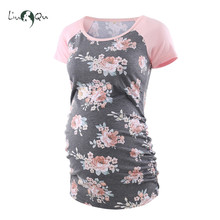 Женская блузка для беременных, футболка с коротким рукавом и цветочным принтом, удобные повседневные топы для беременных, подходящая рубашка для беременных, Одежда для беременных 2024 - купить недорого