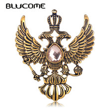Blucome Vintage Brooch Russian National Emblem Shape Antique Gold Color Crystal Jewelry Women Men Clothing Suit Accessories Gift 2024 - buy cheap
