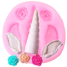 Molde de silicona con orejas de cuerno de unicornio 3D, moldes de Fondant de flor de Rosa, herramientas de decoración de pasteles, moldes de arcilla de caramelo y Chocolate 2024 - compra barato