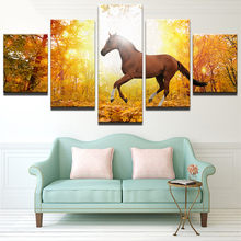 Póster HD impreso, pintura en lienzo, decoración del hogar, 5 paneles, bosque, caballo, Hojas de arce, imágenes artísticas de pared para habitación 2024 - compra barato