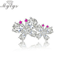 Mytys Double Butterfly Cubic Zircon Winter Costume Jewelry Luxury Brooches For Women Full Rhinestone Collar Pins X345 2024 - buy cheap